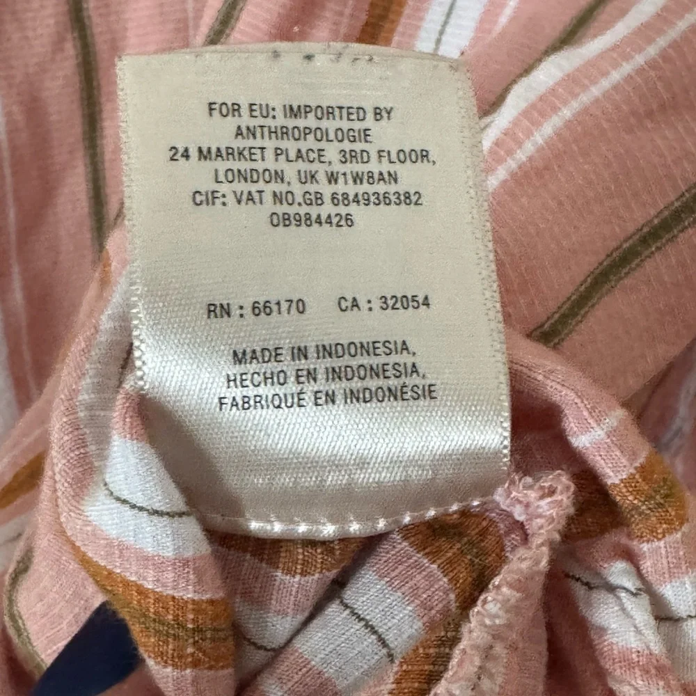 Anthropologie Maeve Byron Striped Balloon Sleeve Boho Top Pink Rose Women Med - Picture 6 of 9